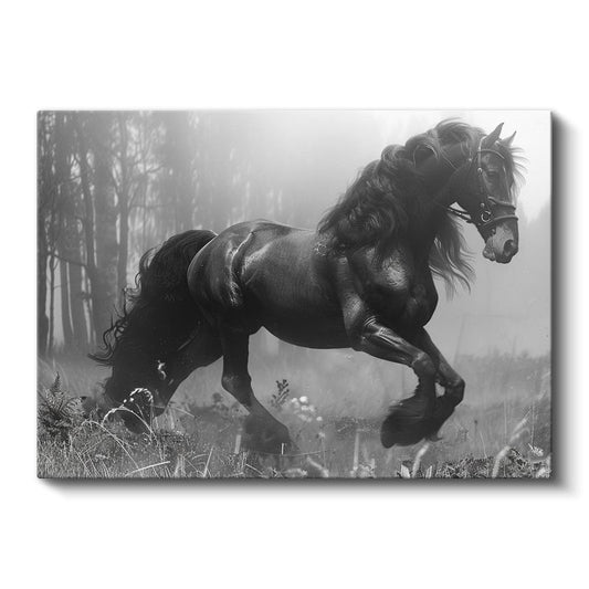 Sisli Orman - Şaha Kalkan Siyah Aygır Kanvas Tablo