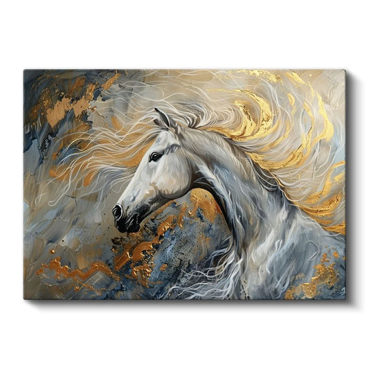 Altın Sıçramalar - Siyah At Profili Kanvas Tablo
