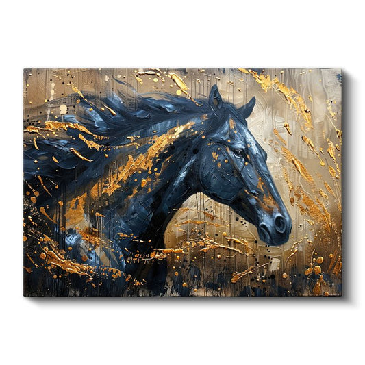Gece ve Altın - Modern Tarzda At Başı Kanvas Tablo