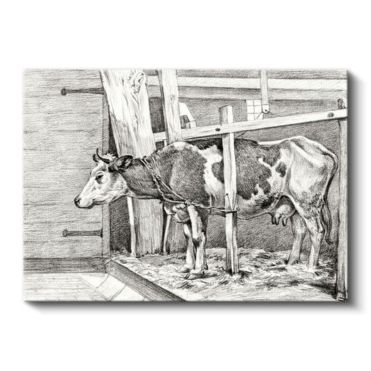 Ahırdaki İnek - Çiftlik Yaşamından Kesit Kanvas Tablo