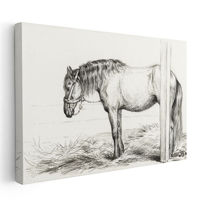 Bağlı At - Direğe Yaslanmış Çiftlik Hayvanı Kanvas Tablo