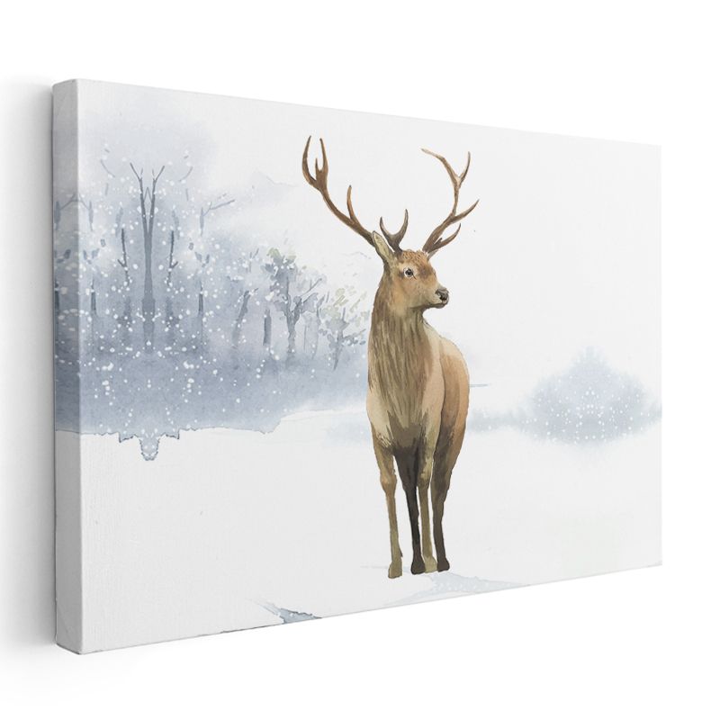 Kış Geyiği - Karlı Ormanda Asil Duruş Kanvas Tablo