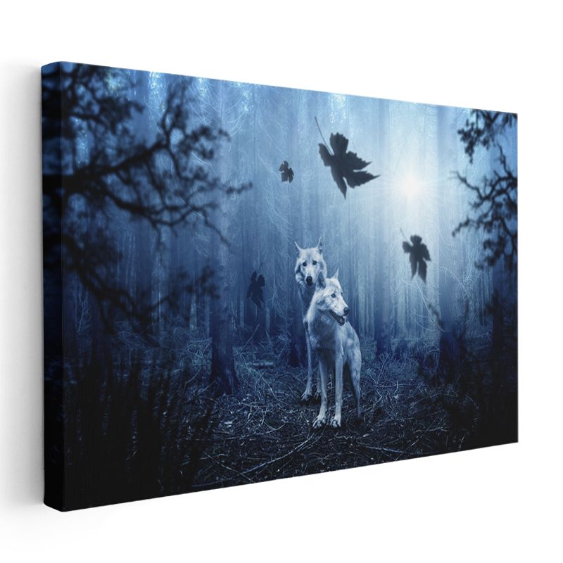 Orman Kurtları - Beyaz Tüylü İkili Kanvas Tablo