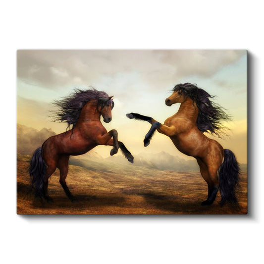 Şaha Kalkan Atlar - Kahverengi Güzellerin Dansı Kanvas Tablo