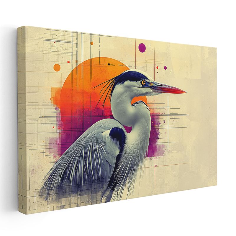 Modern Balıkçıl - Sanatsal Çizgilerle Kuş Portresi Kanvas Tablo