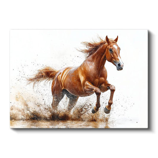 Suluboya At - Suda Koşan Kahverengi Güzellik Kanvas Tablo