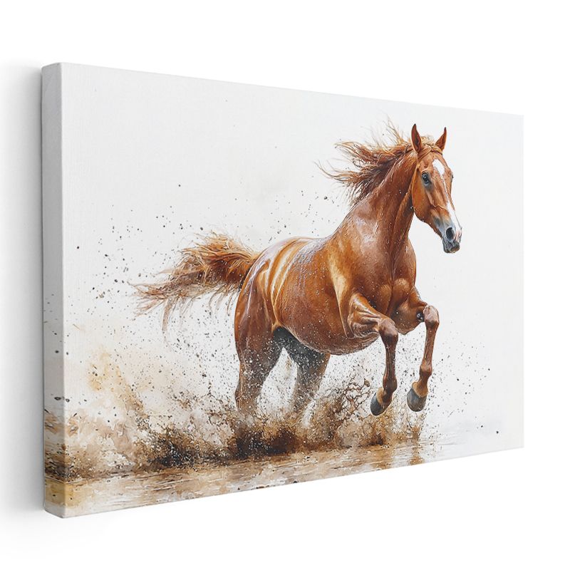 Suluboya At - Suda Koşan Kahverengi Güzellik Kanvas Tablo