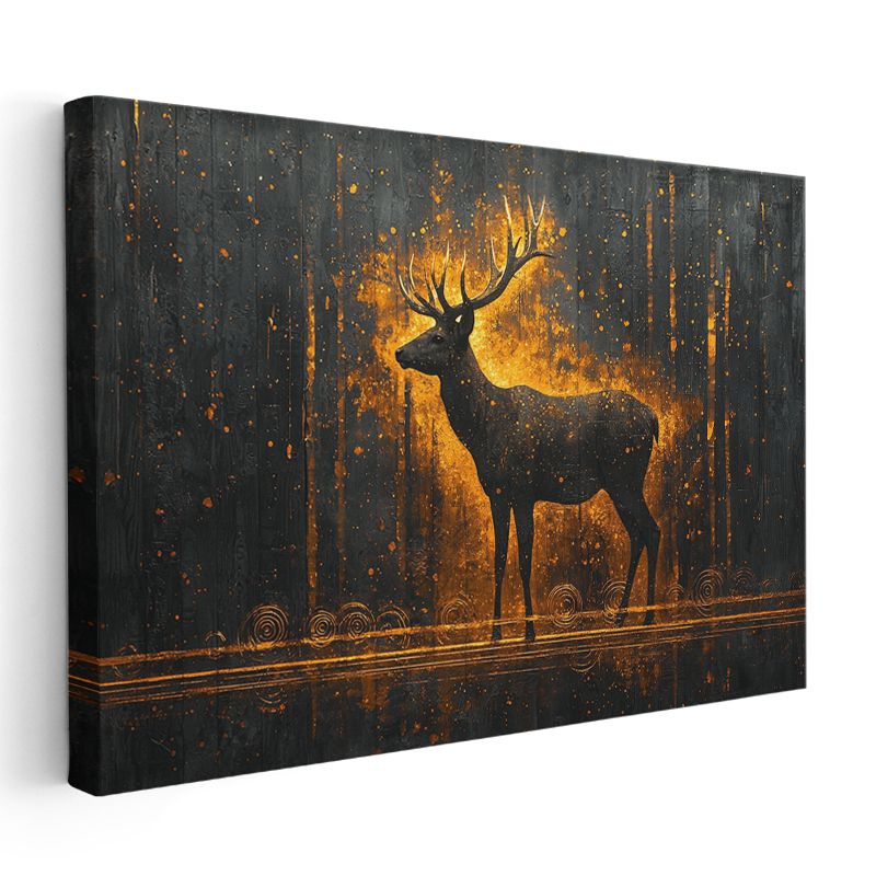 Geyik Silüeti - Altın Işıkta Parlayan Heybetli Duruş Kanvas Tablo