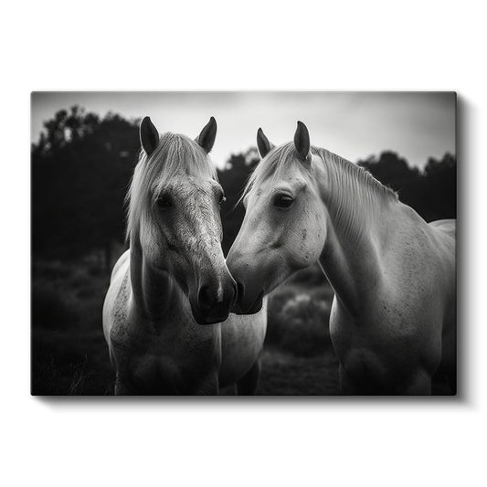 Beyaz Atlar - Dostluğun Zarif Buluşması Kanvas Tablo