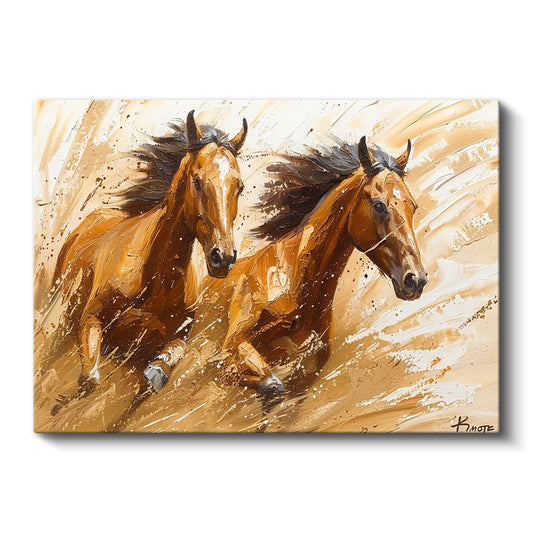 Koşan Atlar - Kahverengi İkilinin Dinamizmi Kanvas Tablo