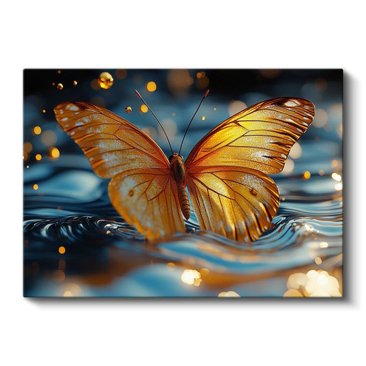 Altın Kelebek - Su Üzerinde Işıldayan Kanatlar Kanvas Tablo
