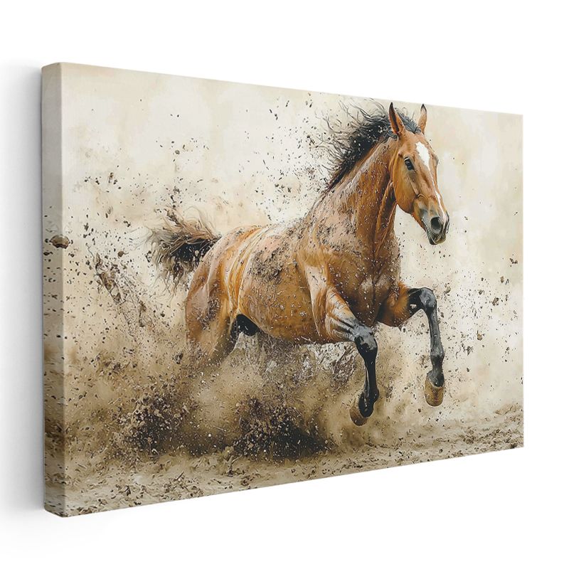 Vahşi Koşu - Tozlu Zeminde Güçlü At Kanvas Tablo