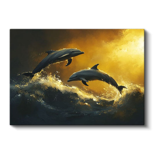 Altın Dalgalar - İhtişamlı Yunus Çifti Kanvas Tablo