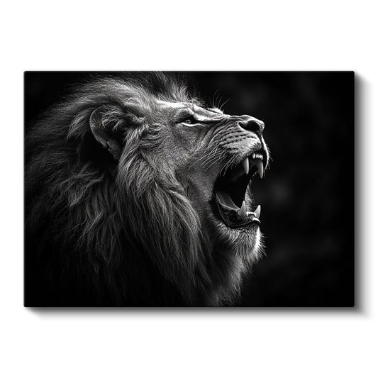 Kükreyen Aslan - Siyah Beyaz Güç Portresi Kanvas Tablo