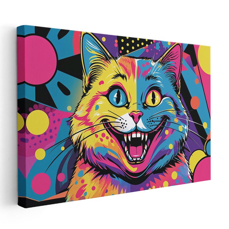 Pop-Art Kedi - Renkli Çılgın Bakış Kanvas Tablo