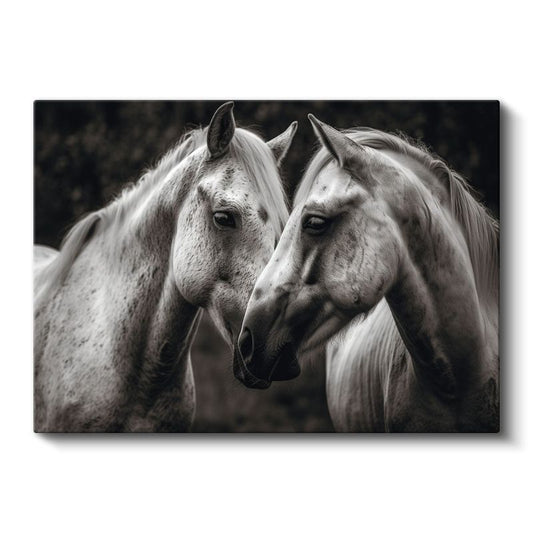 Sevgi Dolu Atlar - Siyah Beyaz Duygusal Portre Kanvas Tablo