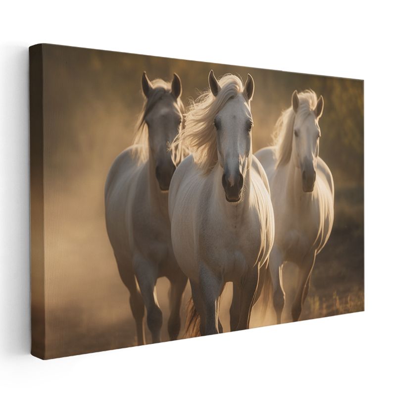 Asil Beyaz Atlar - Altın Işıklı Tozlu Patikada Kanvas Tablo
