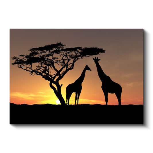 Zürafa Silüetleri - Afrika Gün Batımı Kanvas Tablo
