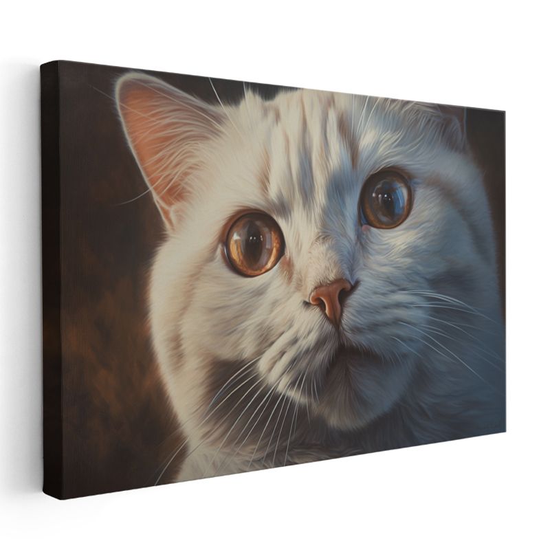 Beyaz Kedi - Derin Bakışlı Portre Kanvas Tablo