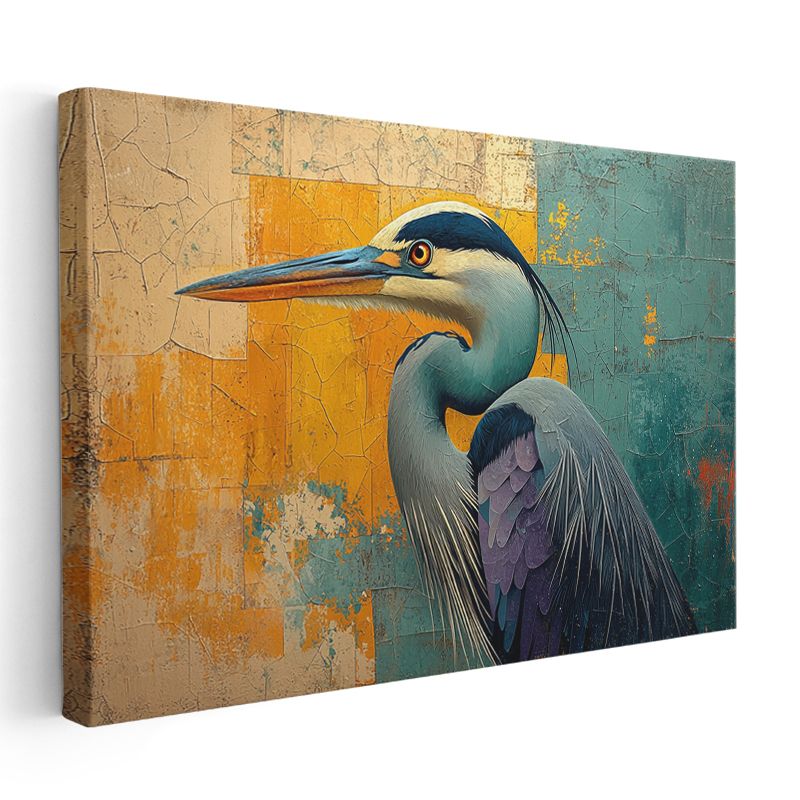 Sanatsal Balıkçıl - Kontrast Renkli Kuş Portresi Kanvas Tablo