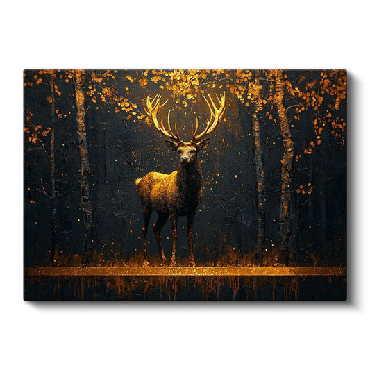 Orman Geyiği - Altın Işıklı Heybetli Duruş Kanvas Tablo