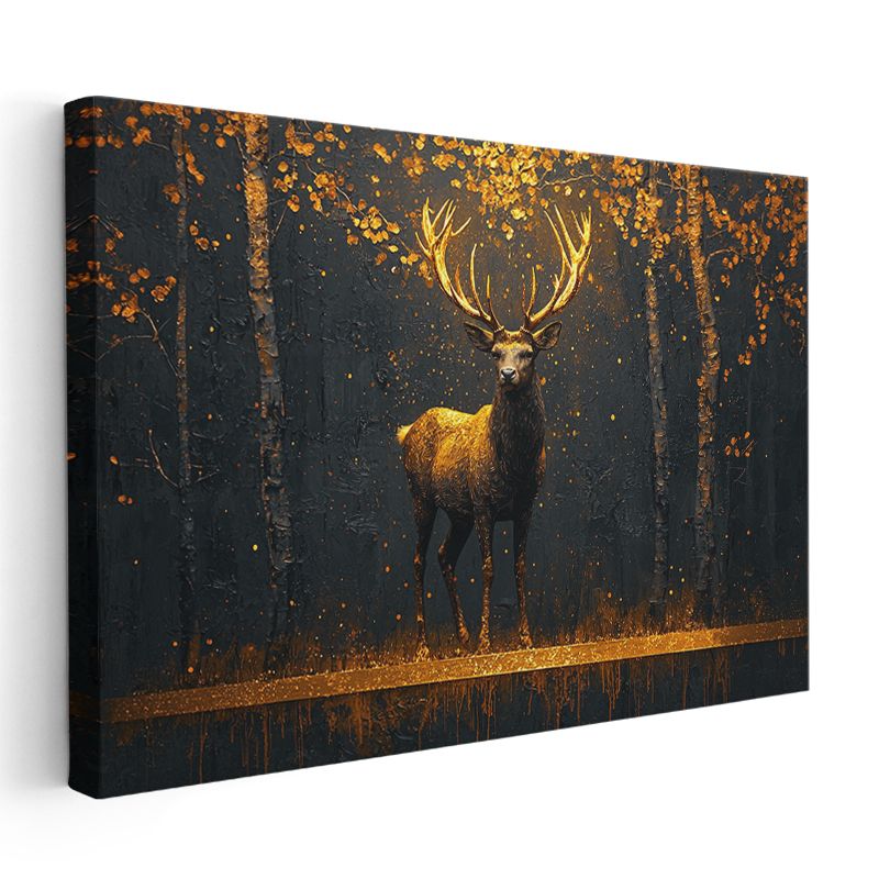 Orman Geyiği - Altın Işıklı Heybetli Duruş Kanvas Tablo