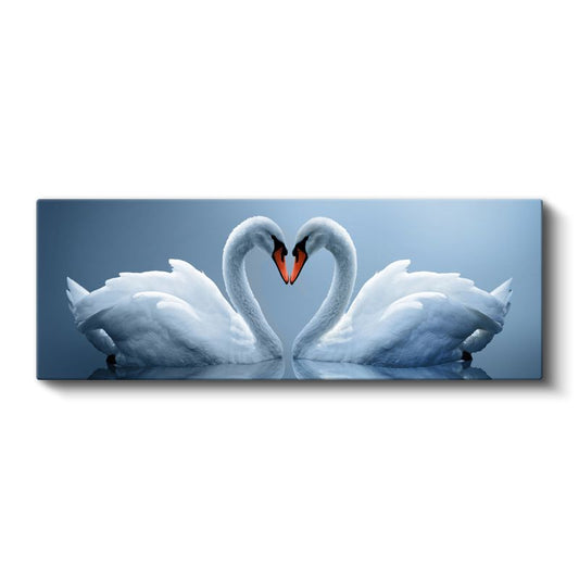 Aşk Kuğuları - Zarif Kalp Oluşturan Beyaz Kuğular Kanvas Tablo