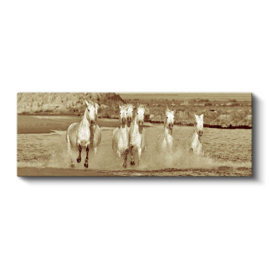 Nostaljik Koşu - Sepya Tonlarında Özgür Atlar Kanvas Tablo