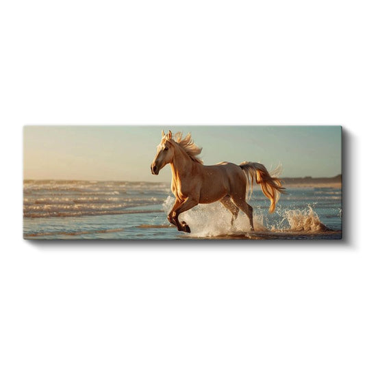 Sahil Koşusu - Altın Renkli Özgür At Kanvas Tablo
