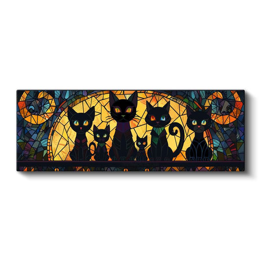 Kedi Ailesi - Vitray Desenli Farklı Boyutlarda Kediler Kanvas Tablo