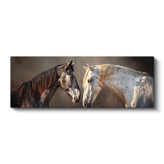 İkili At Portresi - Karşılıklı Duran Benekli Atlar Kanvas Tablo