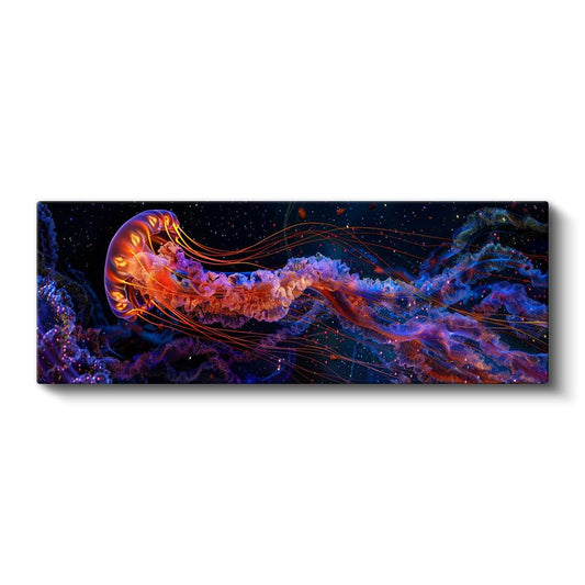 Derin Deniz Denizanası - Kozmik Renklerde Parlayan Denizanası Kanvas Tablo