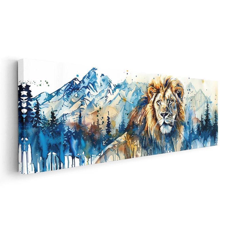 Dağların Aslanı - Suluboya Efektli Aslan Portresi Kanvas Tablo