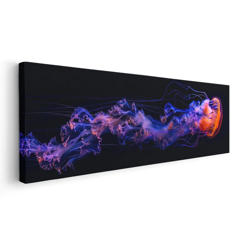 Neon Denizanası - Mor ve Turuncu Tonlarında Deniz Canlısı Kanvas Tablo