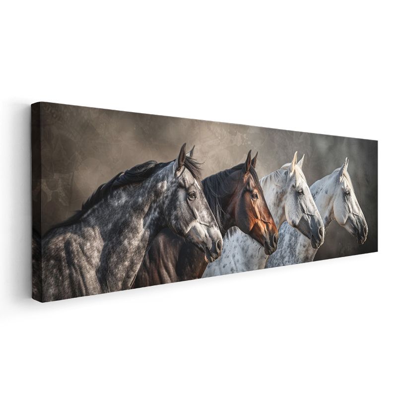 Dörtlü Portre - Farklı Renklerde Asil Atlar Kanvas Tablo