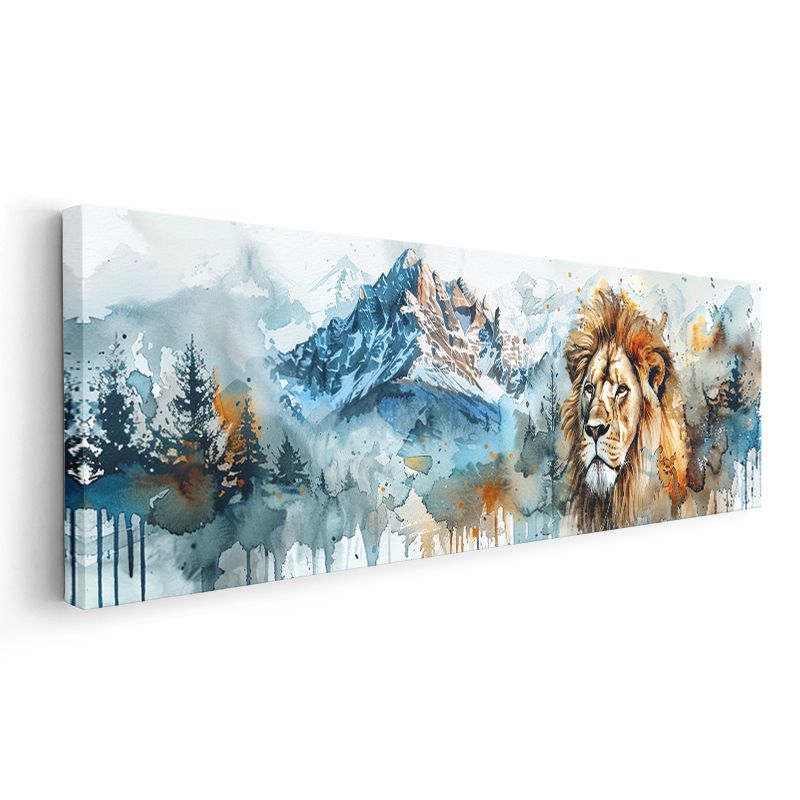 Dağların Hakimi - Suluboya Efektli Aslan Portresi Kanvas Tablo