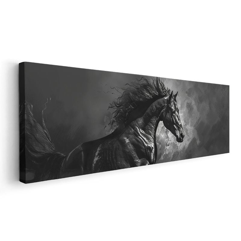 Karanlık Rüzgar - Yelesi Dalgalanan Siyah At Kanvas Tablo