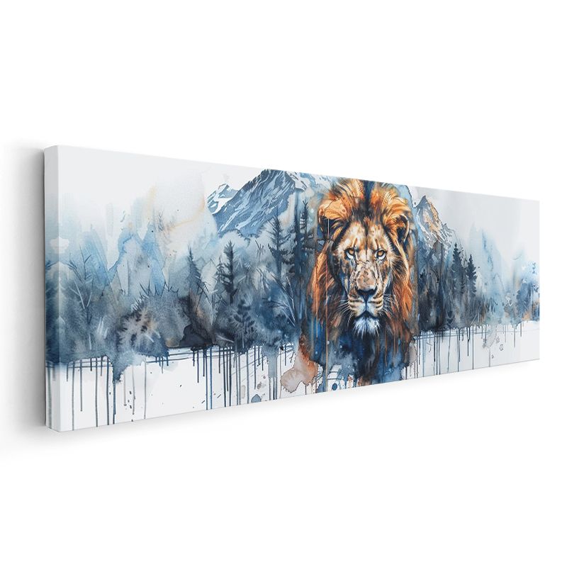 Dağların Aslanı - Suluboya Efektli Aslan Portresi Kanvas Tablo