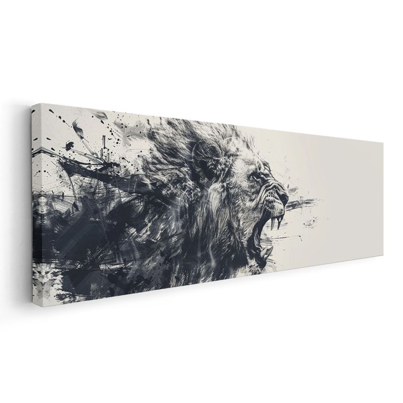 Öfkenin Sesi - Kükreyen Aslan Profili Kanvas Tablo