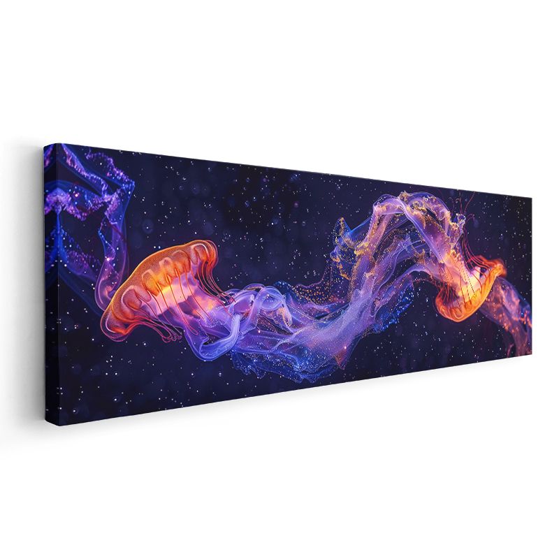 Kozmik Denizanası - Mor ve Turuncu Işıltılı Deniz Canlısı Kanvas Tablo