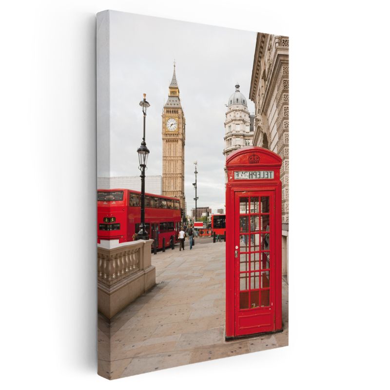 Londra Simgeleri - Kırmızı Telefon Kulübesi Kanvas Tablo