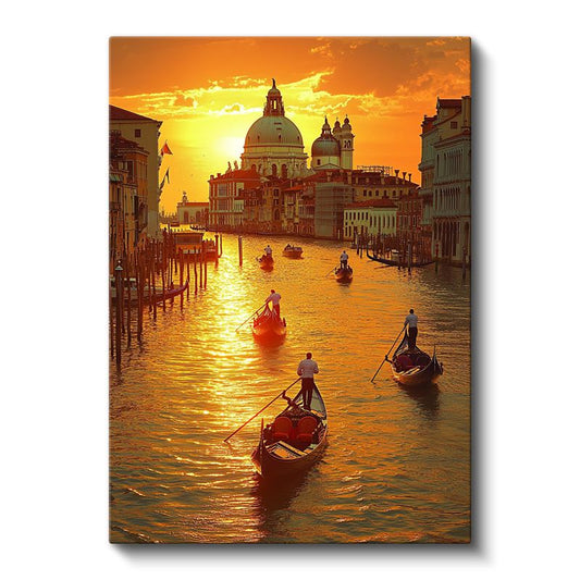 Venedik Kanalları - Altın Saatler Kanvas Tablo