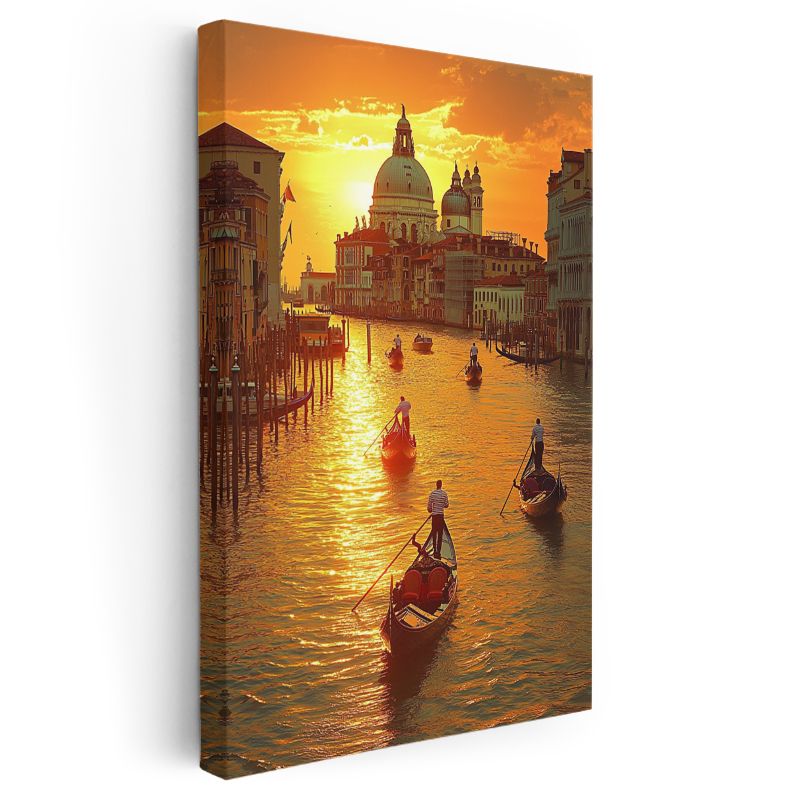 Venedik Kanalları - Altın Saatler Kanvas Tablo