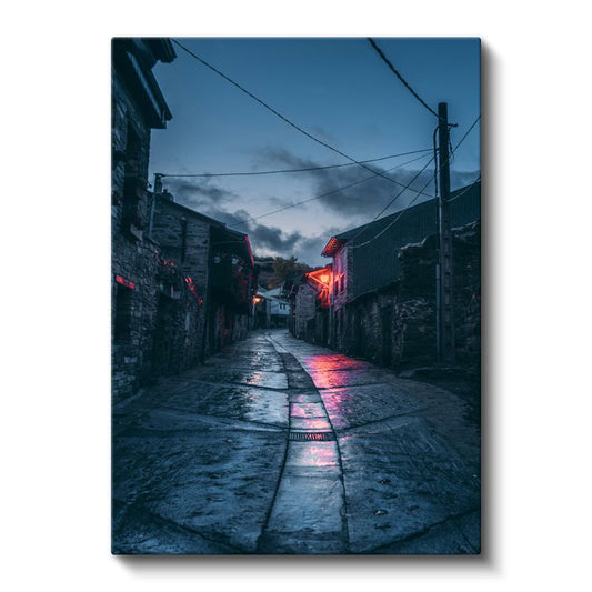 Taş Sokak - Gece Işıkları Kanvas Tablo