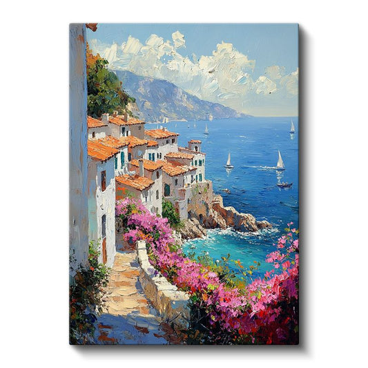 Akdeniz Evleri - Çiçekli Patika Kanvas Tablo