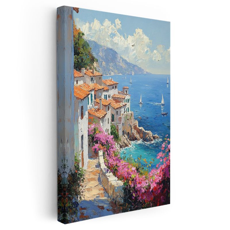 Akdeniz Evleri - Çiçekli Patika Kanvas Tablo
