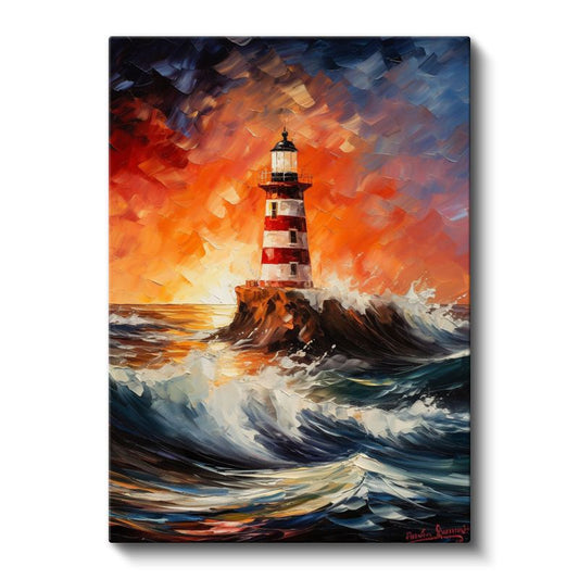 Deniz Feneri - Dalgalar Arasında Kanvas Tablo