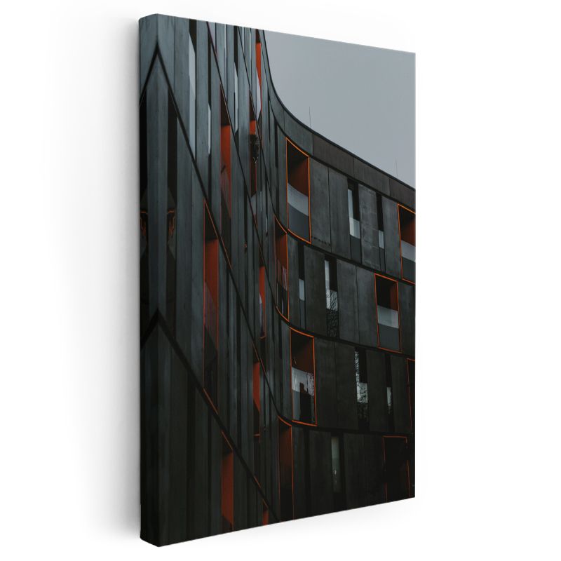 Modern Mimari - Turuncu Detaylı Şehir Silueti Kanvas Tablo