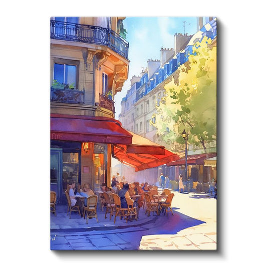 Paris Kafesi - Kırmızı Tenteli Sokak Manzarası Kanvas Tablo