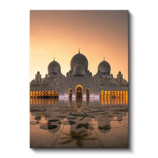 Şeyh Zayed Camii - Altın Işıkta Beyaz Kubbeler Kanvas Tablo